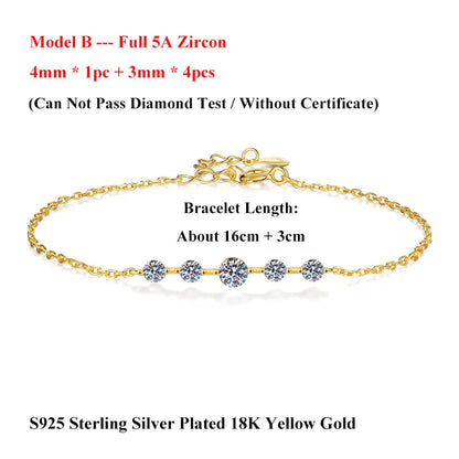 Dainty Full 2/2.5/3mm D Color Moissanite Diamond Link Bracelet for Woman 925 Silver Plated 18k Adjustable Chain Bracelets