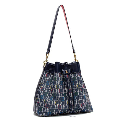 Women's Bucket Bag Spring New Wine Red Drawstring Bag Dual purpose Shoulder Strap Commuter Wallet