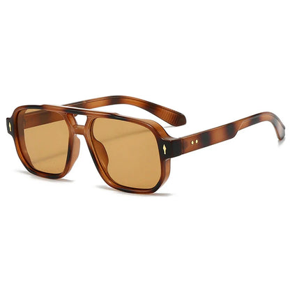 Vintage Double Bridges Men Square Sunglasses Fashion Green Ocean Lens UV400 Eyewear Women Trending Rivets Sun Glasses