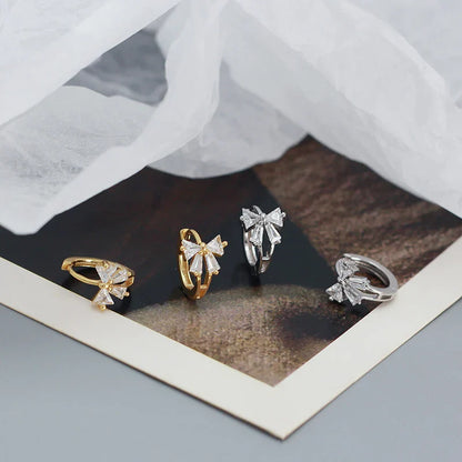 925 Sterling Silver Sweet Korean Bow Huggies Hoop Earrings for Women Fashion Cute Teen Birthday Party Girl Jewelry Gift