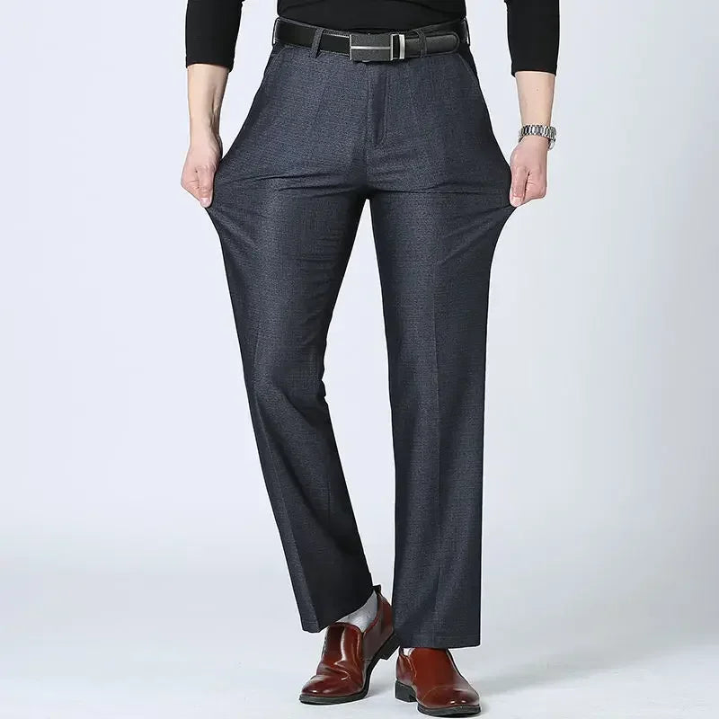 Autumn Summer Men's Slim Casual Pants Fashion Business Stretch Thicken Trousers Men Brand Solid Pant Black Navy Man Plus Size