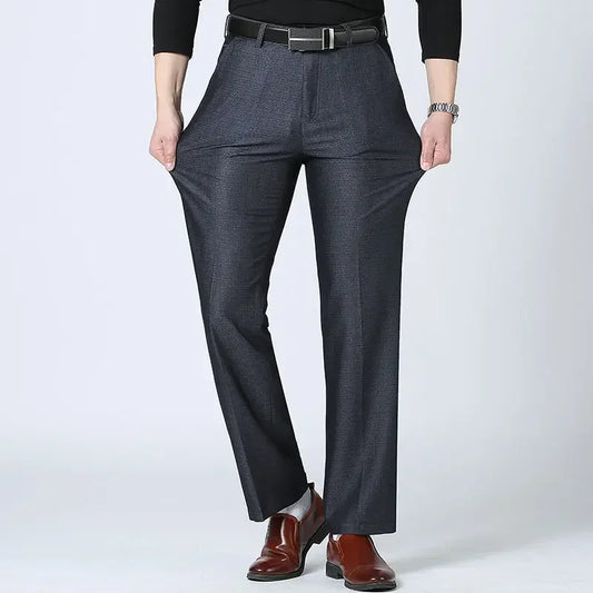 Autumn Summer Men's Slim Casual Pants Fashion Business Stretch Thicken Trousers Men Brand Solid Pant Black Navy Man Plus Size