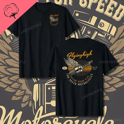 Crossed Pistons Mechanic Garage Engine Graphic T-shirt Summer Cool Men Cotton Tee Shirt All-Match Hipster Streetwear Man T-shirt