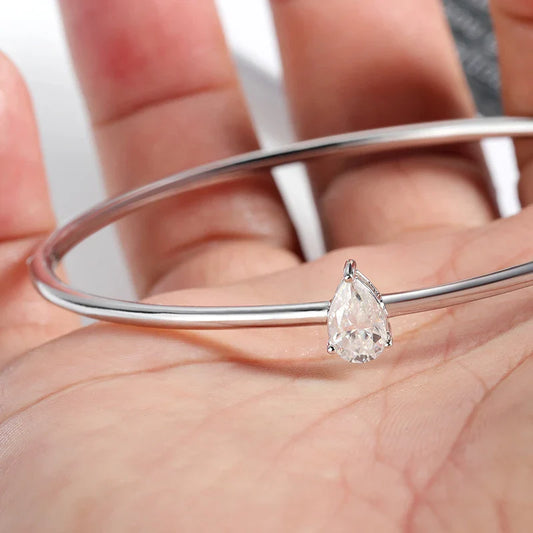 1CT Pear Cut Moissanite Bangles for Women GRA Certified D VVS1 Lab Diamond 100% s925 Sterling Silver Wedding Bracelets