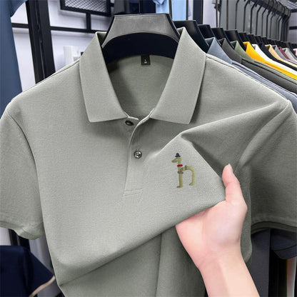 100Cotton High Quality Men's Polo Shirt Breathe Solid Color Soft Dog Print Short Sleeve Summer Lapel T-Shirt Business Menswear