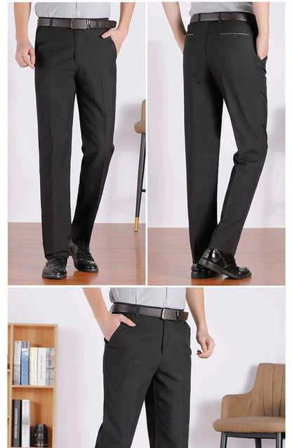 Mens Autumn Thick  Summer Thin Casual Pants Straight Formal Long Trouser Adult Solid Color Flat Design Suit Pant Business GOZBKF