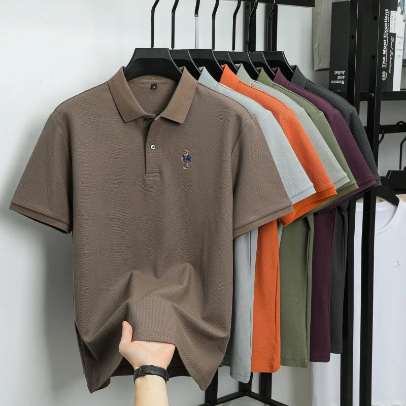 100% pure cotton T-shirt for summer new men's shortsleeved comfortable breathable polo shirt exquisite teddy bear embroidery top