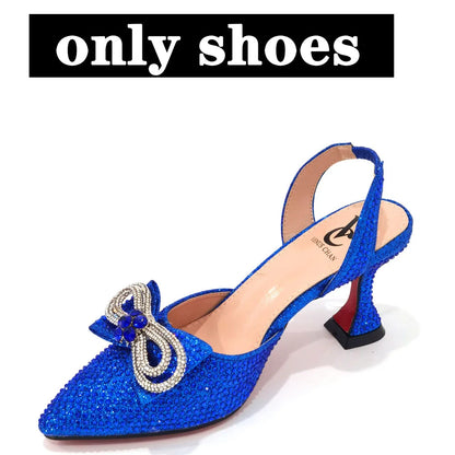 Rhinestone Bow Side Empty Party High Heels Pointed Toe Stiletto Heels Silver Women's Shoes And Bags