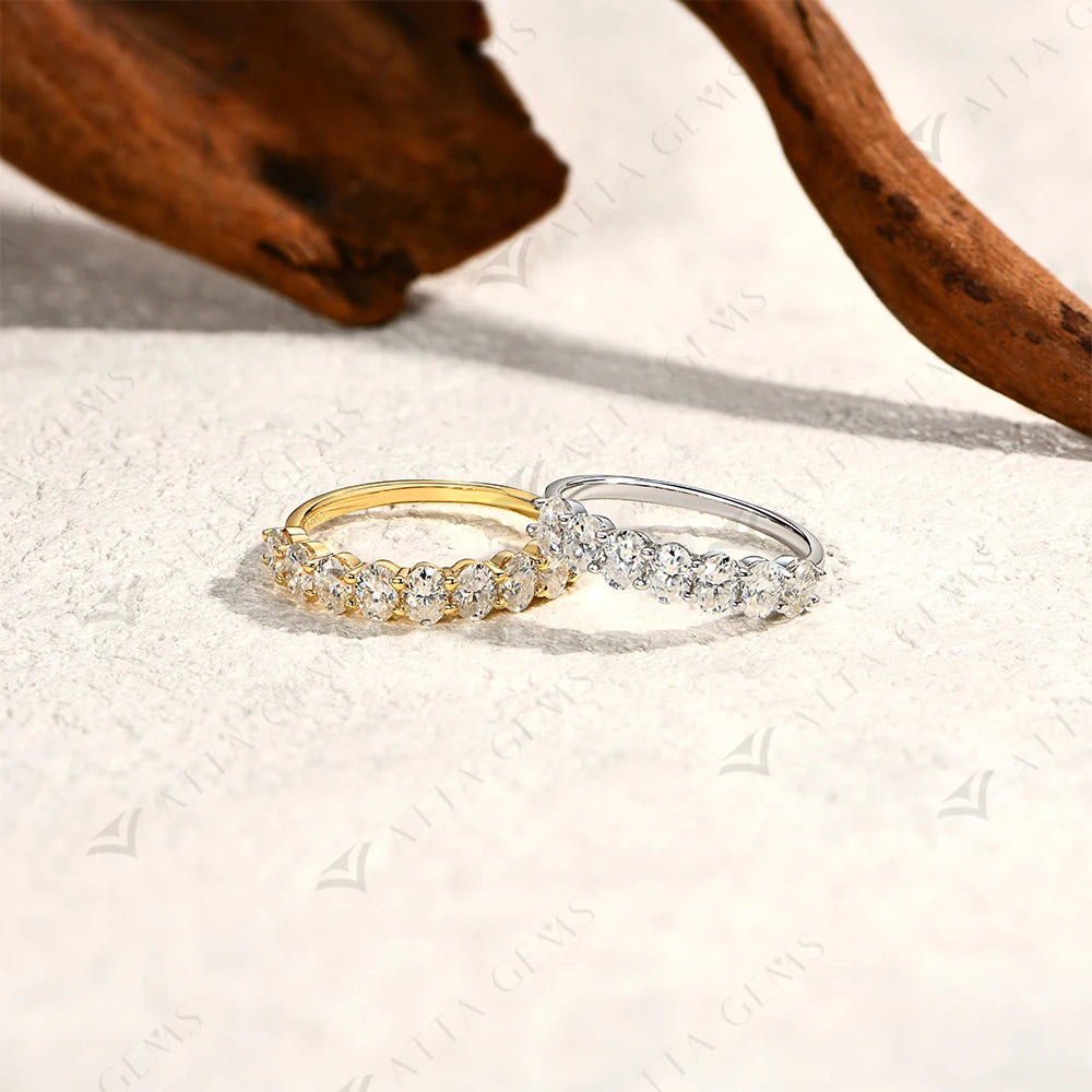 ATTAGEMS Oval Cut Moissanite Rings for Women 1.8CTW DVVS1 Diamond S925 Silver 18K Gold Plated Matching Wedding Band Jewelry Gift