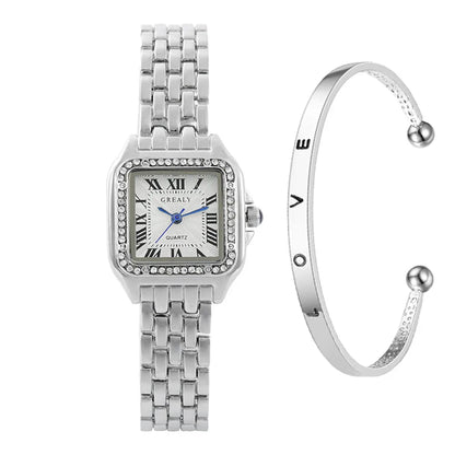 2025 Luxury Women's Fashion Square Watches Gold Alloy Strap Ladies Quartz Wristwatches Qualities Female Roman Scale Clock