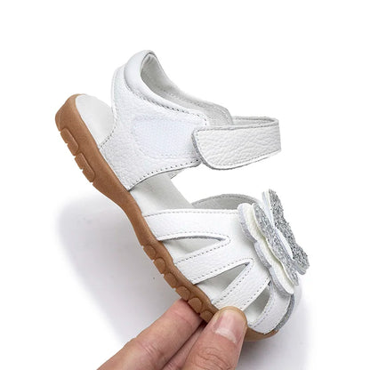 Leather sparkling butterfly Girls flat Sandals closed toe little kids girls summer shoes