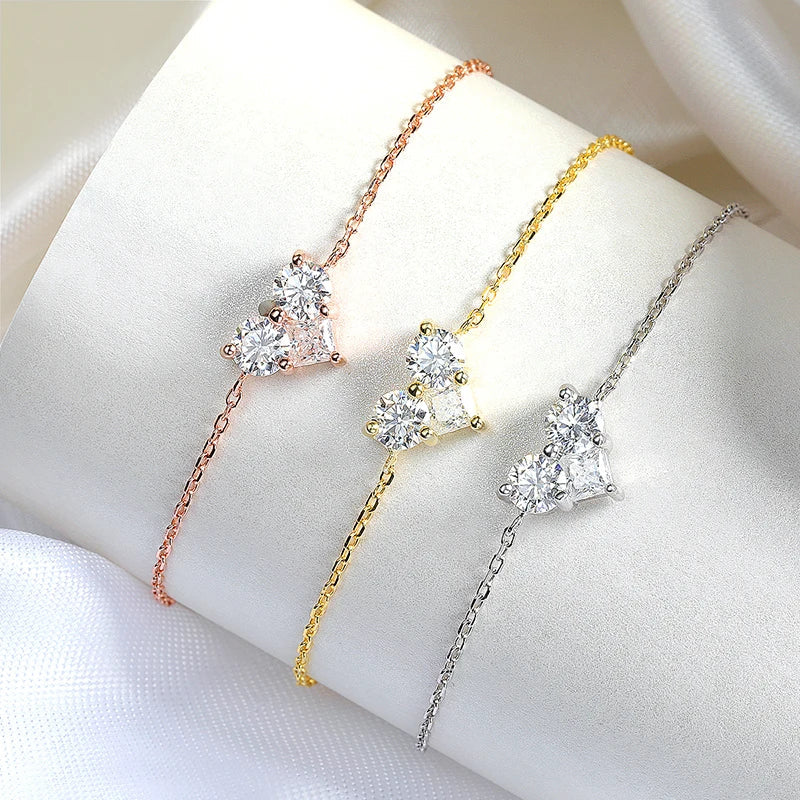 3 Gems Moissanite Bracelet for Women Men Adjustable Chain S925 Sterling Silver Jewelry Lab Diamond Couples Birthday Gifts
