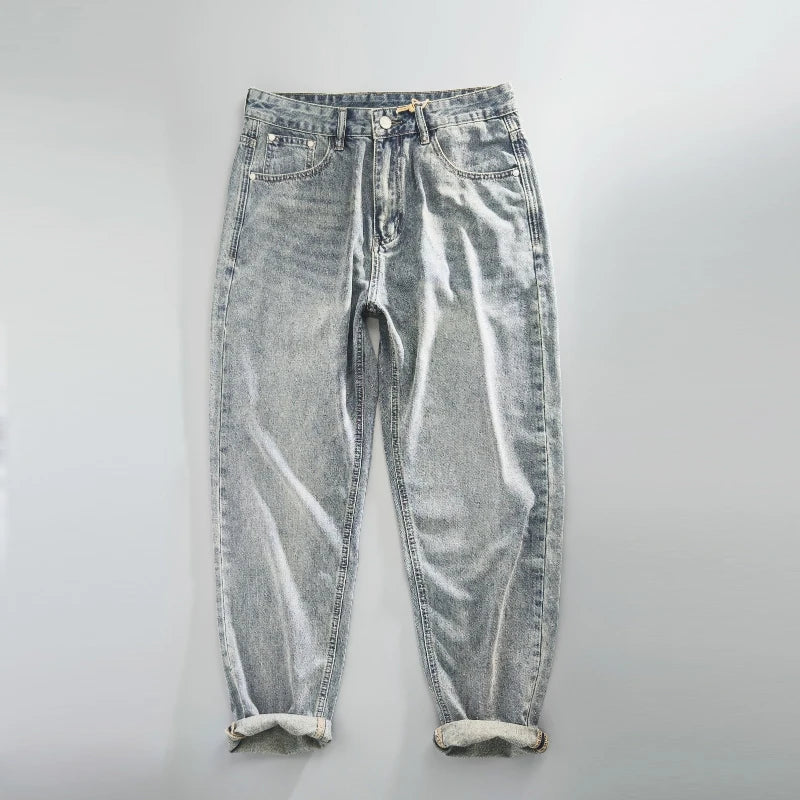 Summer Spring New Cotton Vintage Casual Jeans for Men Clothing Washed Soft Loose Straight Man Pants Baggy Jeans KK1056