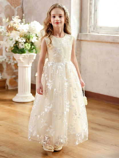 Girls Flower Girl Embroidery Flower Straight Dress Lace Daily Casual Elegant Princess Sleeveless Dresses