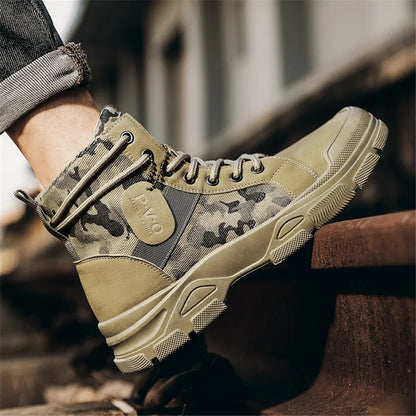 Men's canvas boots autumn winter new plus velvet high-top warm casual boots outdoor boots camouflage tooling boots desert boots