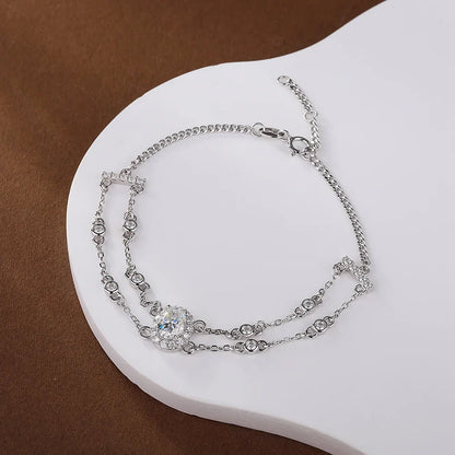 1carat Oval Cut Full Moissanite Diamond Charm Bracelet with Round Bubble S925 Silver Wrist Chain for Women Luxury Jewelry Gift
