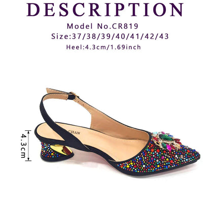 Sandálias Azul Royal Femininas Scarpin de Luxo Salto Médio Design de Strass Sapatos e Bolsas para Festa