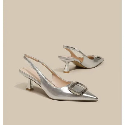 Brand Woman Slingback Shoes Fashion 2024 Spring New Ladies High Heels Elegant Med Heel Pointed Toe Slip on Sandal Mules