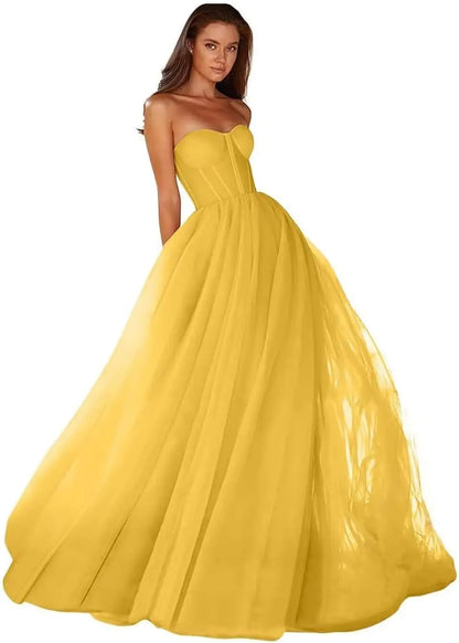 Vestidos de Baile Tomara que Caia Femininos 2026 Vestido de Festa Longo de Tule com Decote Coração para Eventos Formais Vestido de Festa de Luxo