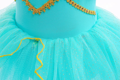 Princess Jasmine Princess Girl Ruffle Sleeve Ballet Dance Dress Tutu Skirt Short Skirt Ballet Performance Costume