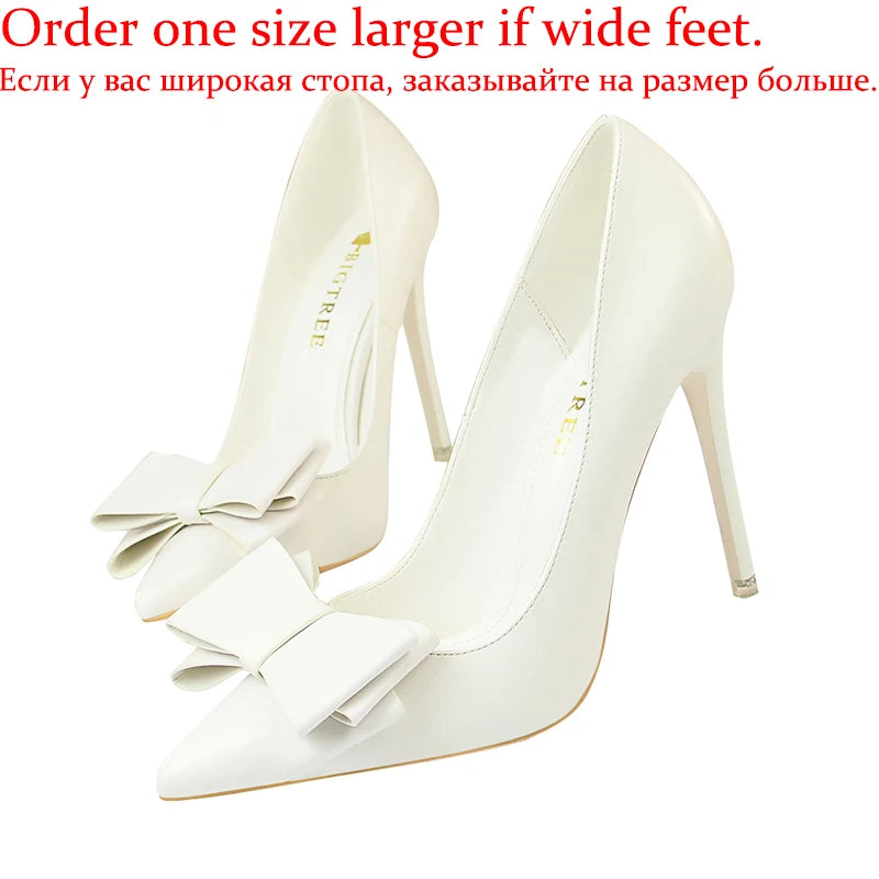 Female New Elegant 10.5cm High Heels Pumps Lady Sky Blue Butterfly Knot Design Princess Shoes Women Glam Pointed Toe Shoes
