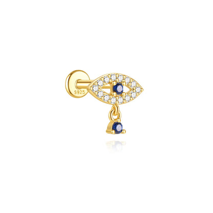 1PC 925 Sterling Silver Crown Horse Eye Zircon Heart Flat Head Cartilage Piercing Stud Earring For Women Claasic Earring