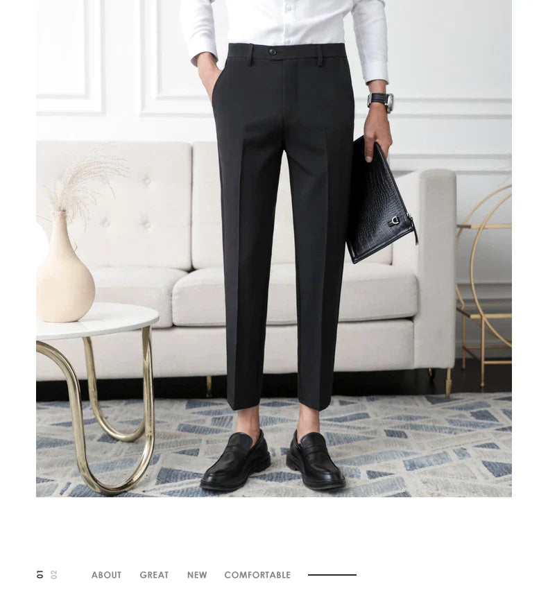 Thickened Fleece Men's Casual Straight Leg Pants Autumn Winter Elastic Slim Fit Korean Style Fashionable Nine Point Long Trou...