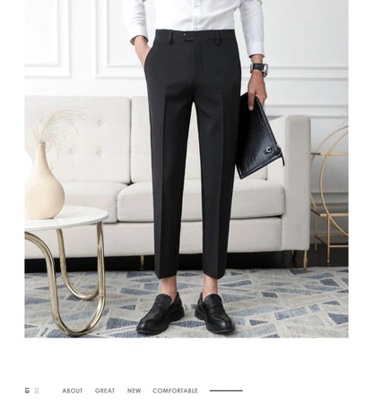 Thickened Fleece Men's Casual Straight Leg Pants Autumn Winter Elastic Slim Fit Korean Style Fashionable Nine Point Long Trou...