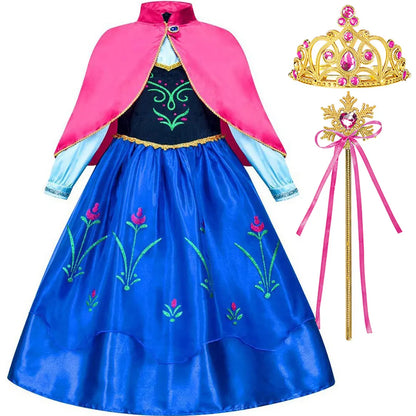 Frozen Classic Movie Princess Anna Dress With Red Cape Christmas Holiday Party Carnival Girls Gift Cosplay Anna Dress Set