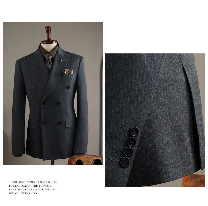 Terno Masculino de Alta Qualidade Formal Social Slim Fit Abotoamento Duplo Listrado Conjunto de Terno Noivo Casamento Roupa de Festa Smoking Roupa Masculina