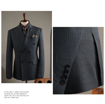 Terno Masculino de Alta Qualidade Formal Social Slim Fit Abotoamento Duplo Listrado Conjunto de Terno Noivo Casamento Roupa de Festa Smoking Roupa Masculina