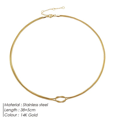Elegant Minimalist Jewelry Lusterless 14k Gold Plated Knotted Snake Chain Necklace Women's Stainless Steel Accessories