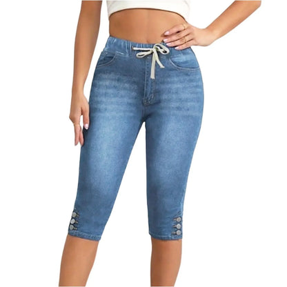 Women Elasticated Waist Lace-up Pencil Jeans Female Denim Pants