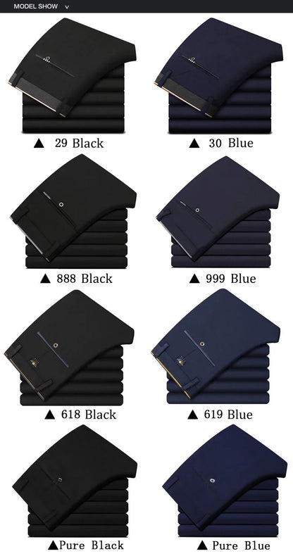 Men's Spring Summer Fashion Business Casual Long Pants Suit Pants Male Elastic Straight Formal Trousers Plus Big Size 28-40