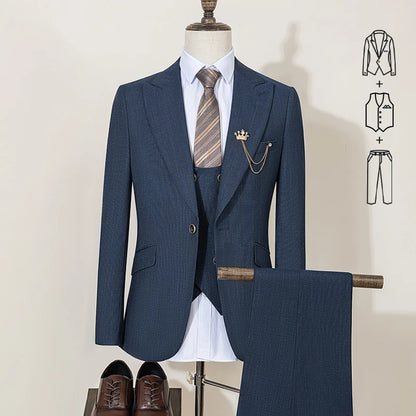 High-end Brand Formal Business Men's Suits Single Breasted Solid Color Slim Fit Suit wedding three-piece