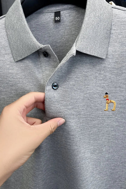 Original Brand Men's Polo Shirt 100 Cotton Lapel Dog Embroider Long Sleeve T-Shirt Autumn New Business Casual Handsome Men'swear