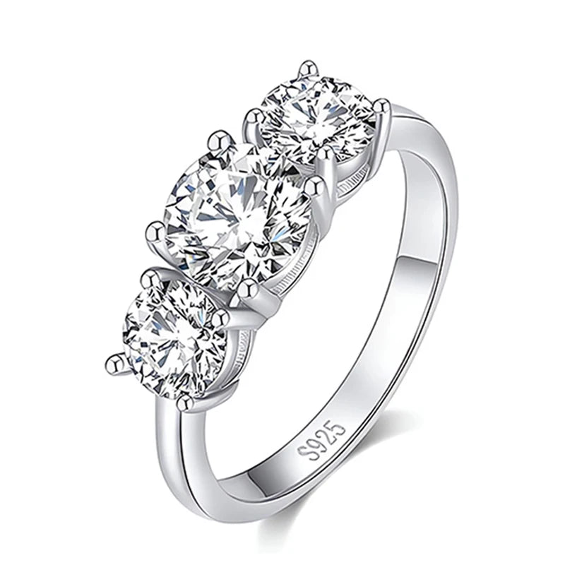 4CT Moissanite Engagement Ring for Women 3-stone S925 Sterling Silver with Gold Plated Wedding Band Promise Diamond Rings