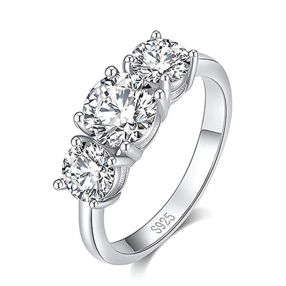 4CT Moissanite Engagement Ring for Women 3-stone S925 Sterling Silver with Gold Plated Wedding Band Promise Diamond Rings