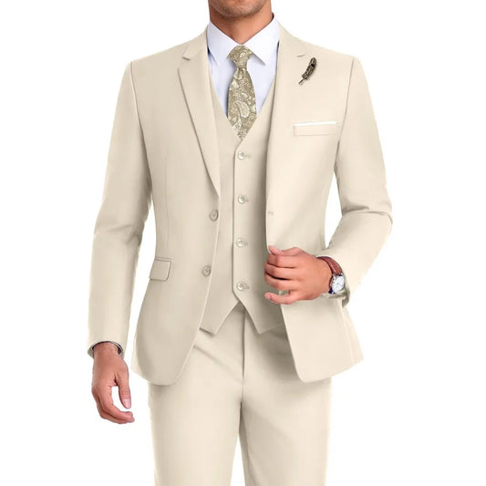 High-Quality Slim Fit Wedding Men's Suit Luxury Elegant Business Fashion Men Clothing 3 Piece Notch Lapel Blazer Vest Pants Set