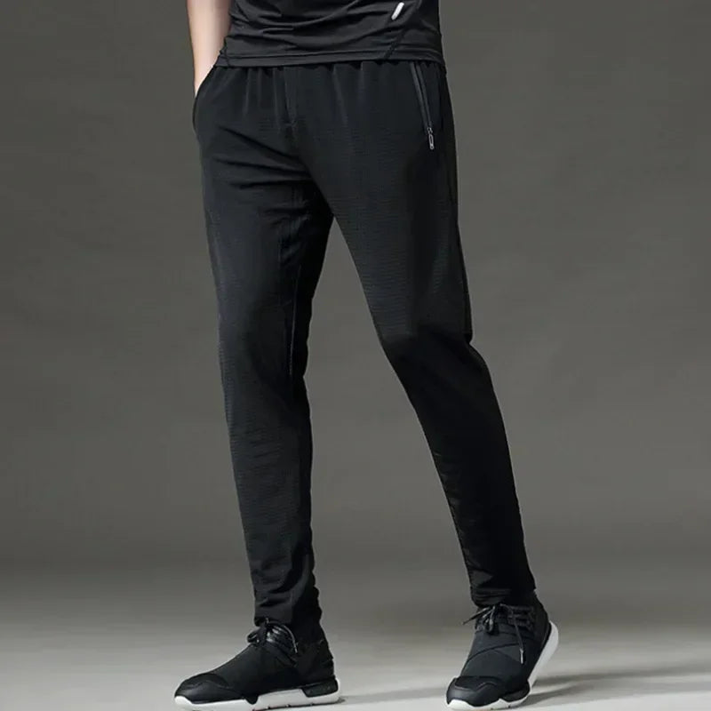 High quality Mesh hole Refrigeration Fitness Sports Pants Men Elastic Breathable Sweat Running Training Gym Basketball Trousers