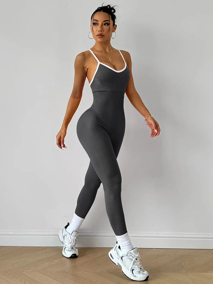 Pink Sports Jumpsuit Girls Running One Piece Bodysuit Workout Rompers Women Overalls Sportswear Fitness Yoga Suit