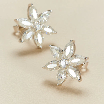 Cluster Flower Full Moissanite Stud Earrings for Women Marquise Cut Lab Diamond Earring 925 Sterling Silver Fine Jewelry