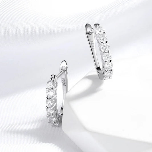 1.2ct Halo Moissanite Hoop Earrings for Women 925 Sterling Silver Straight Row Ear Buckles Wedding Small Ear Studs Gift