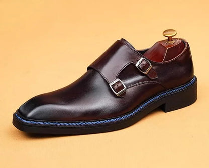 High-end Cowhide Leather Shoes For Men Square Toe Double Monk Strap Shoes Mens Dress Shoes Slip On Business Formal Shoes