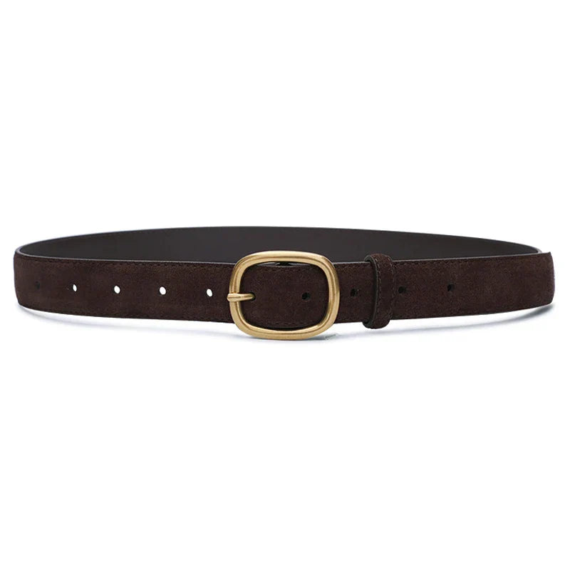 Fashion Suede Cowhide Women‘s Belts Genuine Leather 2.8cm Wide Belt Metal Buckle Women Belt Matched Dress Jeans Skinny Girdle