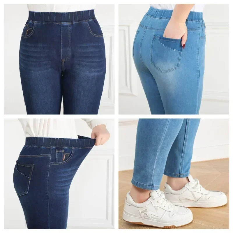 Women Large Slim Fit High Waist Trousers Elastic Female Pencil Pants