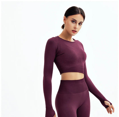 2/3Pcs Women Seamless Fitness Yoga Suit Workout Long Sleeve Crop Top Shirt Sports Bra High Waist Running Leggings Gym Clothing
