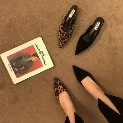 New Pointed Toe Mules Fashion Leopard Print Women Slippers Casual Women's Shoes Women Low Heels Elegant Ladies Outdoor Slide