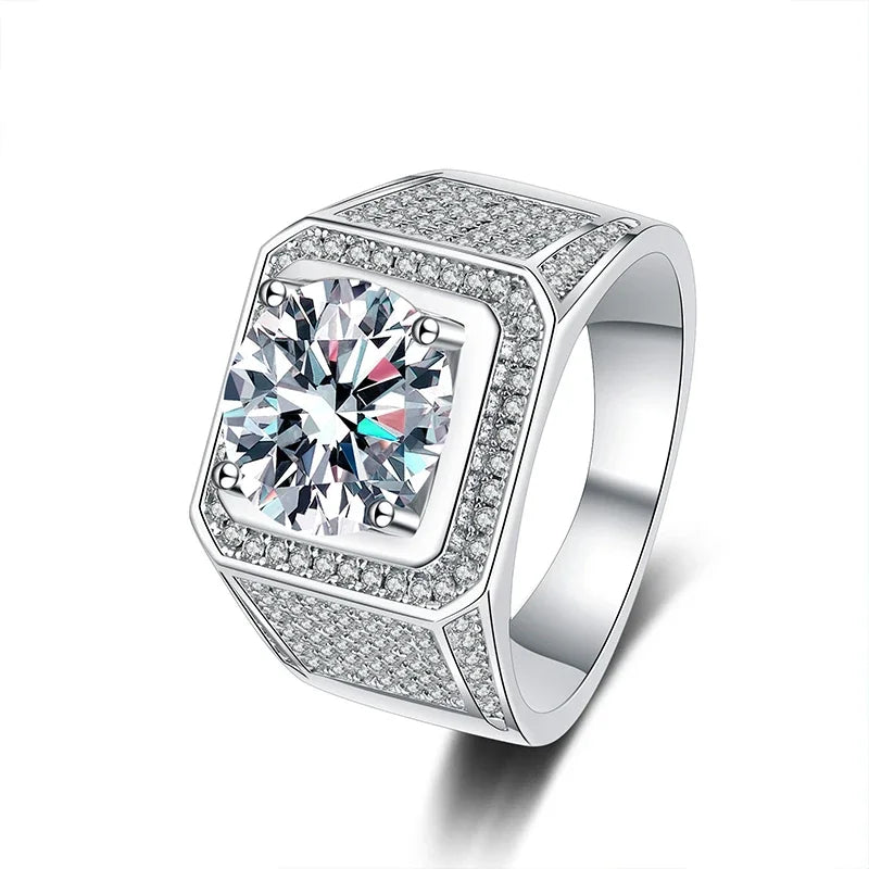 D Color 10 Carat Moissanite Ring for Men S925 Sterling Silver Plated with White Gold Luxury Man Wedding Ring Fine Jewelry