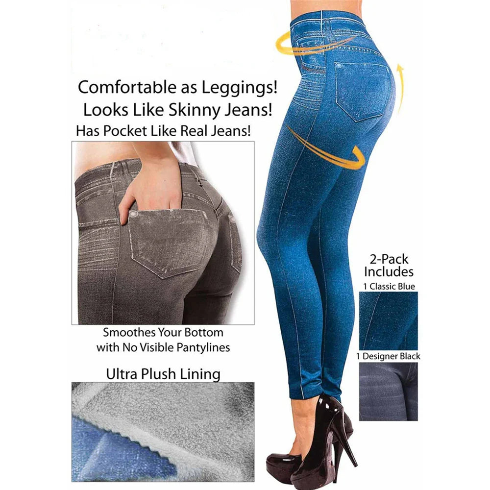 Women Jeans High Waist Regular Slim Denim Print Stretch Pencil Pants